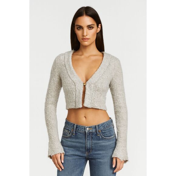 SER.O.YA Beige Bora Boucle Gold Hardware Y2K Cardigan Sweater   Women's Size XS - Picture 1 of 8